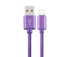 Nylon Fast Charging Charger Micro USB Cable Cord 1M 2M For iOS iPhone - Purple
