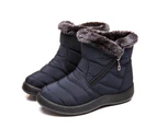 Women Fur Lined Snow Ankle Boots Ladies Winter Warm Waterproof Flat Shoes Size - Blue