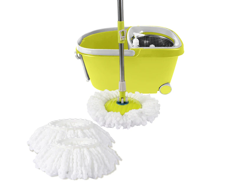 Spin Mop Bucket Set 360 Degree Stainless Steel Rotating Wet Dry Microfiber - Green