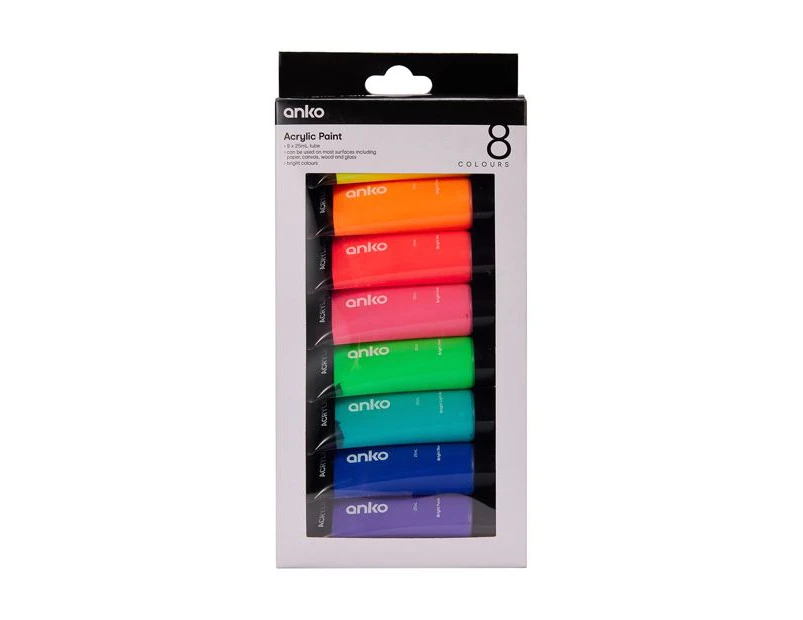 Bright Acrylic Paints, 8 Pack - Anko