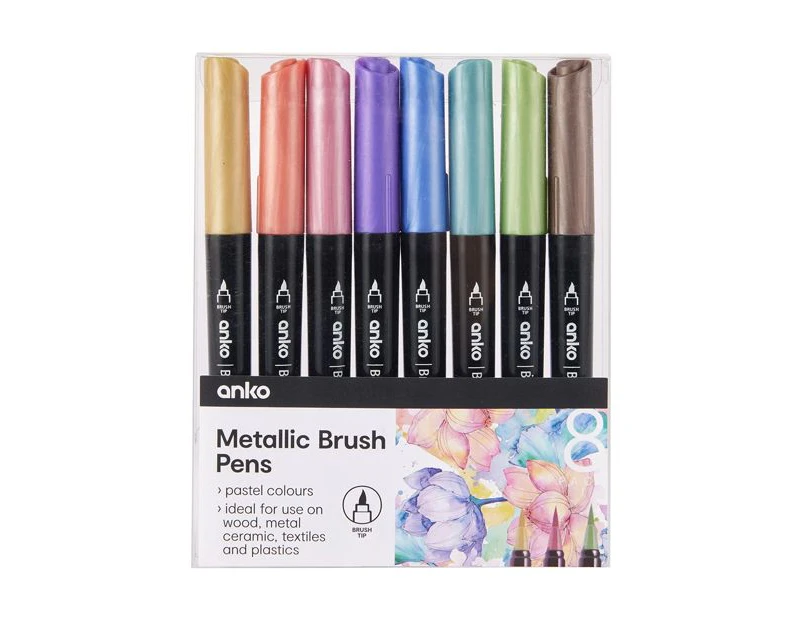 Metallic Brush Pens, Pastel, 8 Pack  - Anko