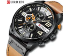 CURREN   Watches for Mens Chronograph Leather Wristwatch Fashion Green Male Clock with Designed Dial