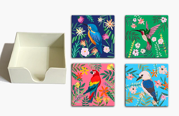 Wendy Gifts 11.2cm Tropical Aviary Ceramic Coaster Set in PVC Box