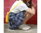 Women Girls School Pleated Skirt Summer High Waist Tartan Short Skirt - Navy Grid