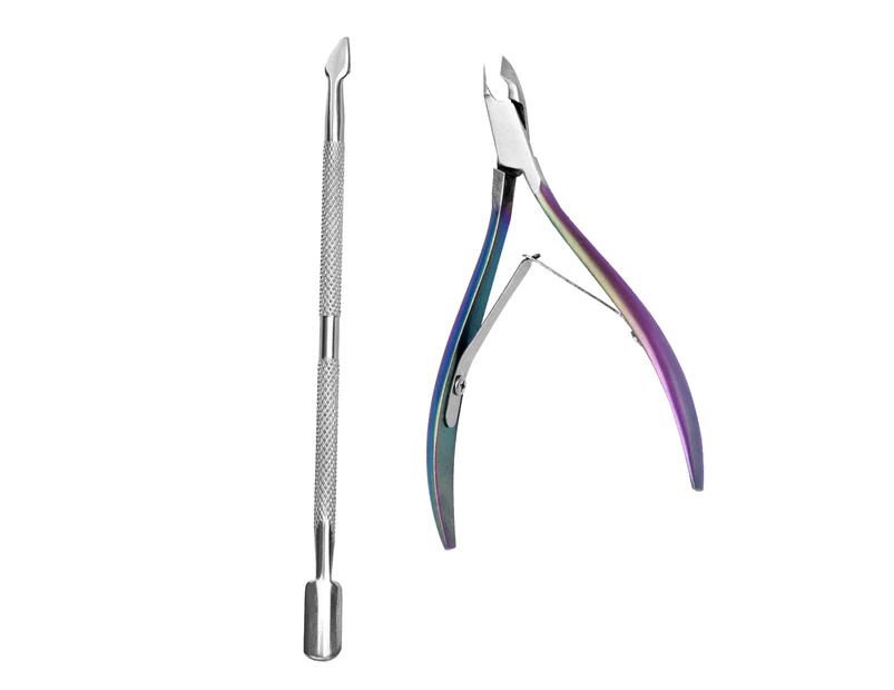 Nail Art Set-Color Titanium Stainless Steel Nail Cuticle Scissors, Nail Manicure Steel Pusher, Portable