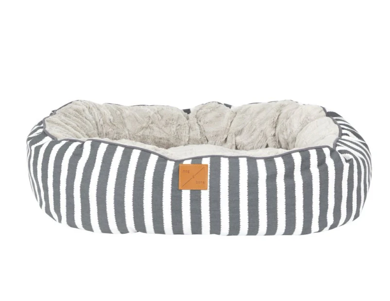 Mog & Bone 4 Seasons Reversible Circular Dog Bed Charcoal Hamptons Stripe Small