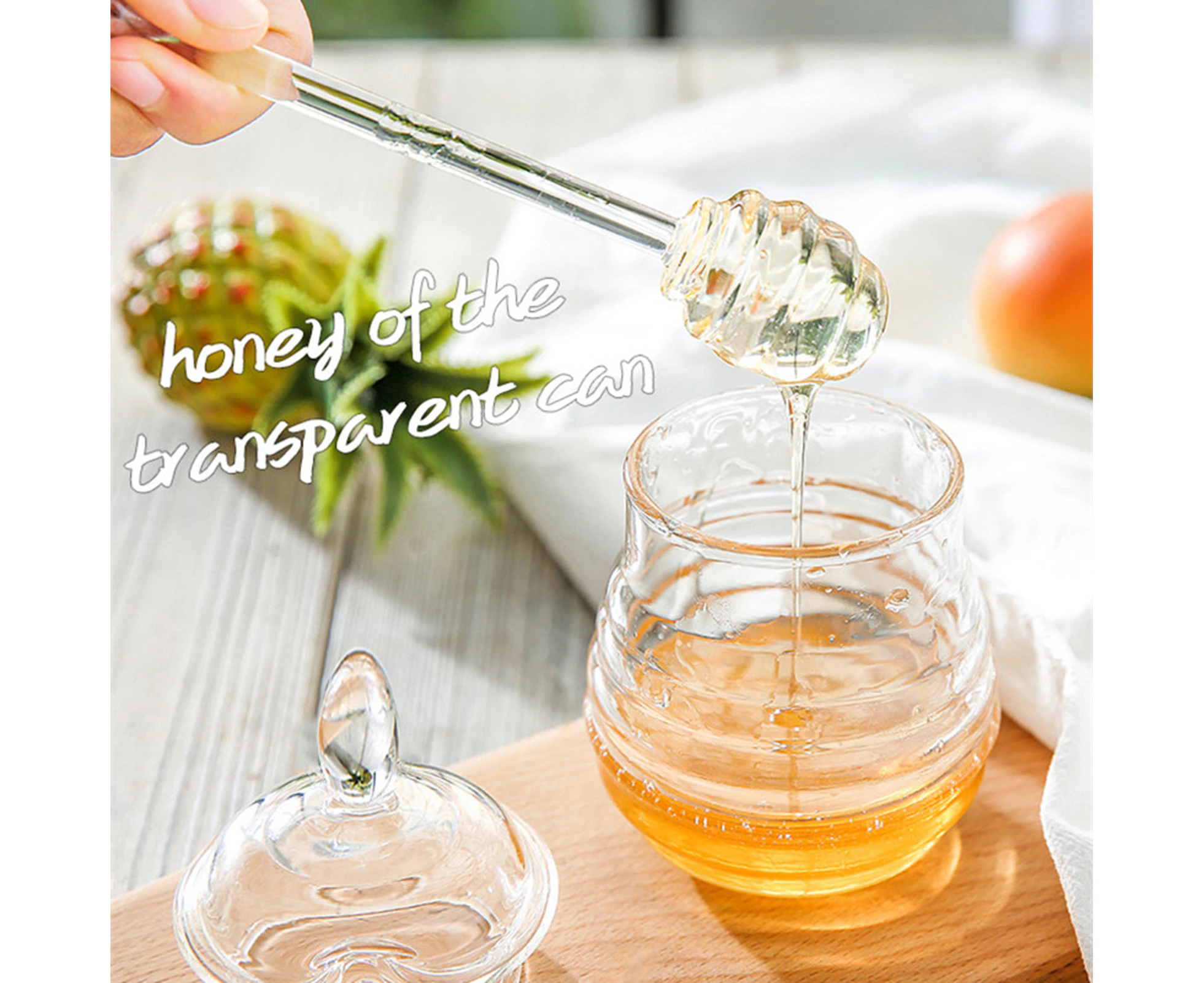 245ML Honey Jar Edible Grade Durable with Stirring Rod Wide Use Honey Pot for Home Transparent