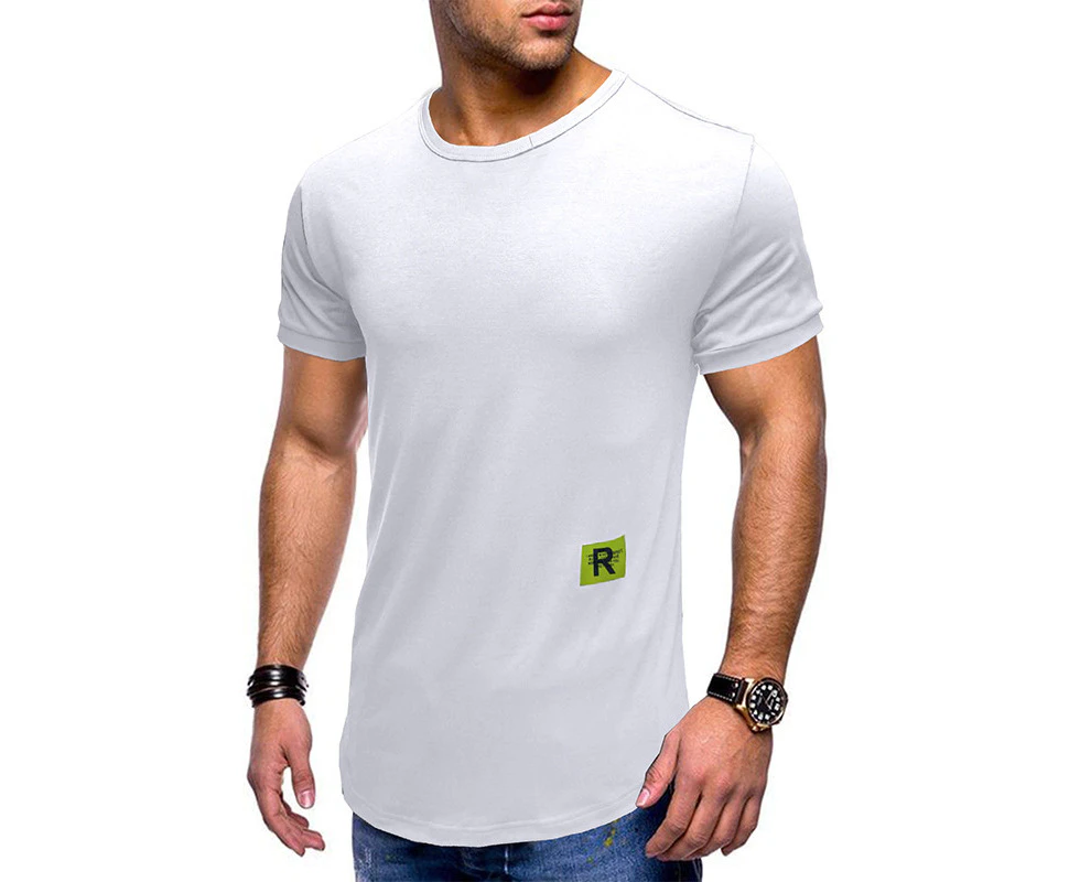 WeMeir Men's Short Sleeve T-shirts Casual Muscle Gym Workout Athletic Shirts Cotton Blended Tee Tops for Men - White