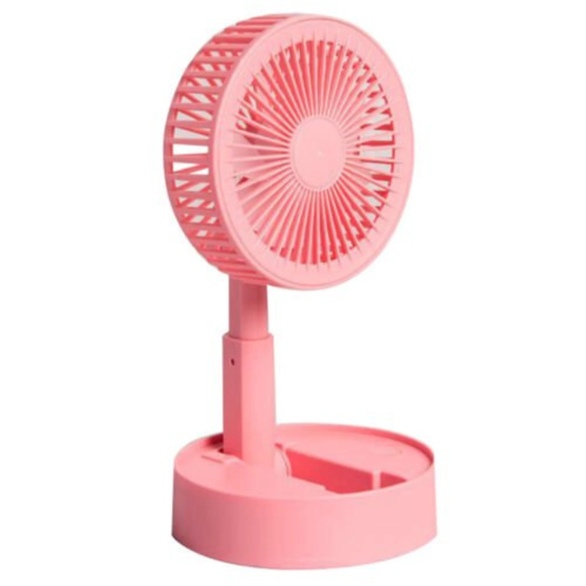 USB Rechargeable Foldable Fan Table Desk Portable Telescopic Floor Fan - 3 Speeds - Pink