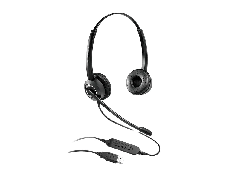 Grandstream GUV3000 Dual Ear USB Headset, Noise Canceling Microphone, HD Audio, 2m USB Cable, Suits Teams, Zoom, 3CX, Inline Controls