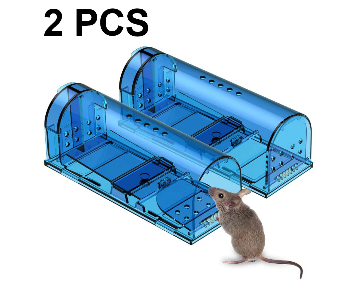 2 pcs Smart Mouse Trap That Work No Kill Mice Catcher Indoor Outdoor Small Mice Traps Live Catch and Release, Easy to Set and Reusable - Blue