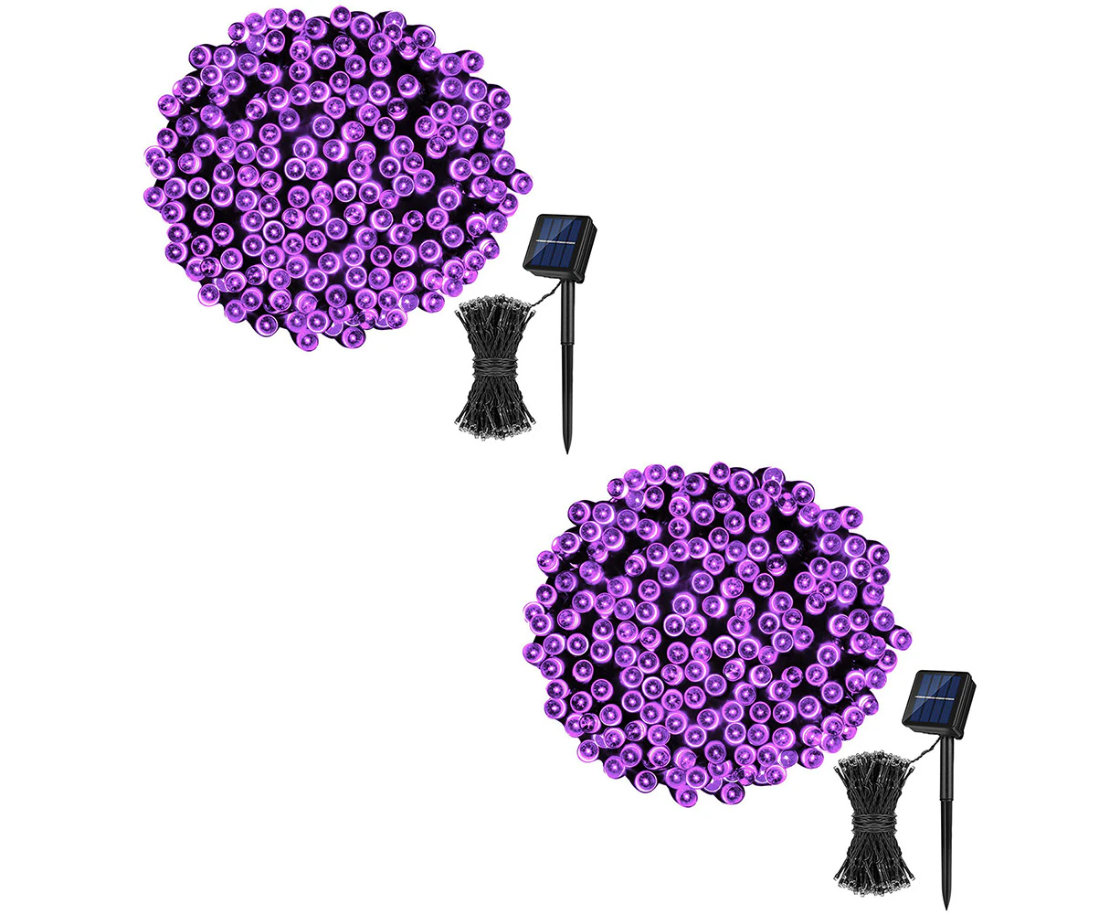 QYORIGIN 2 Pack Solar String Lights, 72ft 200 LED 8 Mode Christmas Fairy Lights for Garden, Yard, Home, Party-purple light