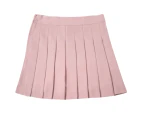 Women Girls School Pleated Skirt Summer High Waist Tartan Short Skirt - Pink