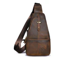Men Crazy Horse Leather Casual Retro Triangle Chest Bag Design Sling One Shoulder Bag Crossbody Bag Daypack For Male 196 - Auburn