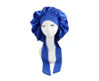 Sleeping Bonnet Hair Wrap Silk Satin Cap Women Elastic Night Soft Hat Headwear - 1x - Blue