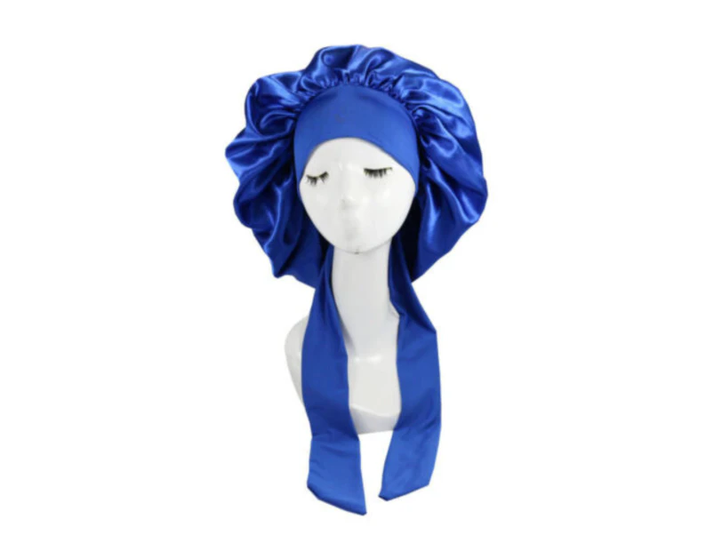 Sleeping Bonnet Hair Wrap Silk Satin Cap Women Elastic Night Soft Hat Headwear - 1x - Blue