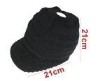 Winter High Bun Hat Cable Knit Soft Skull Cap Womens Ponytail Beanie Stretch - Cream