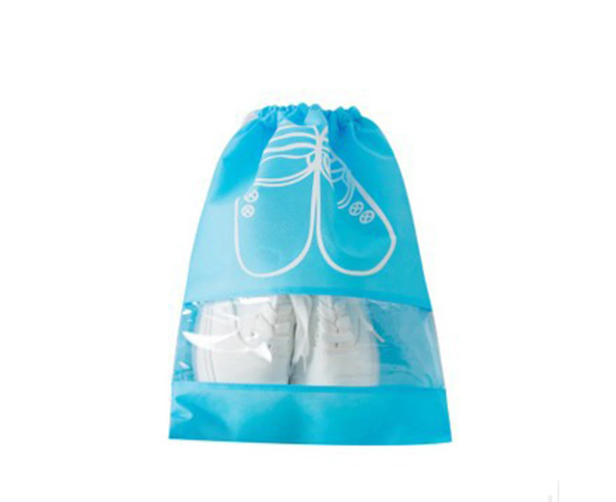 Portable Travel Shoe Bag Zip View Window Drawstring Pouch Waterproof Shoes Bag-Sky Blue L