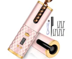 LCD Cordless Auto Rotating Hair Curler Hair Waver Curling Iron Wireless Ceramic - Pink