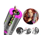 LCD Cordless Auto Rotating Hair Curler Hair Waver Curling Iron Wireless Ceramic - Pink