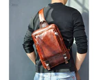 Men Genuine Leather Casual Fashion Large Crossbody Chest Sling Bag Design Travel 10&quot; Tablets Shoulder Bag Daypack Male 3080-3-r - Black
