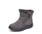 Women Fur Lined Snow Ankle Boots Ladies Winter Warm Waterproof Flat Shoes Size - Gray