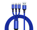 Multi USB Charger Charging Cable Cord For Mobile Micro USB Type Android - 3 in 1 - Dark Blue