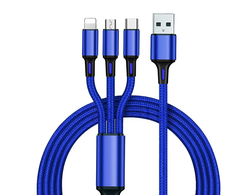 Multi USB Charger Charging Cable Cord For Mobile Micro USB Type Android - 3 in 1 - Dark Blue