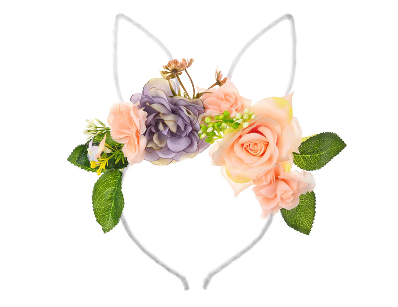 Easter Rabbit Ear Headband with Flowers Headpiece for Women Girls