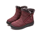 Women Fur Lined Snow Ankle Boots Ladies Winter Warm Waterproof Flat Shoes Size - Red