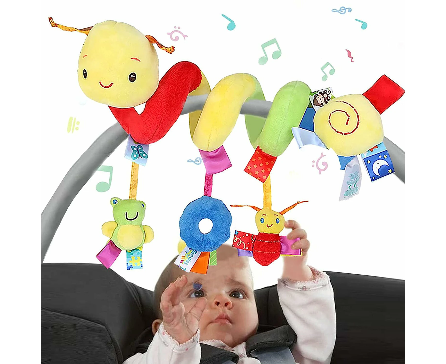 Mini Car Seat Toys for Babies, Infant Activity Spiral Hanging Stroller Toys for Baby Newborn Rattles Toys - Caterpillar