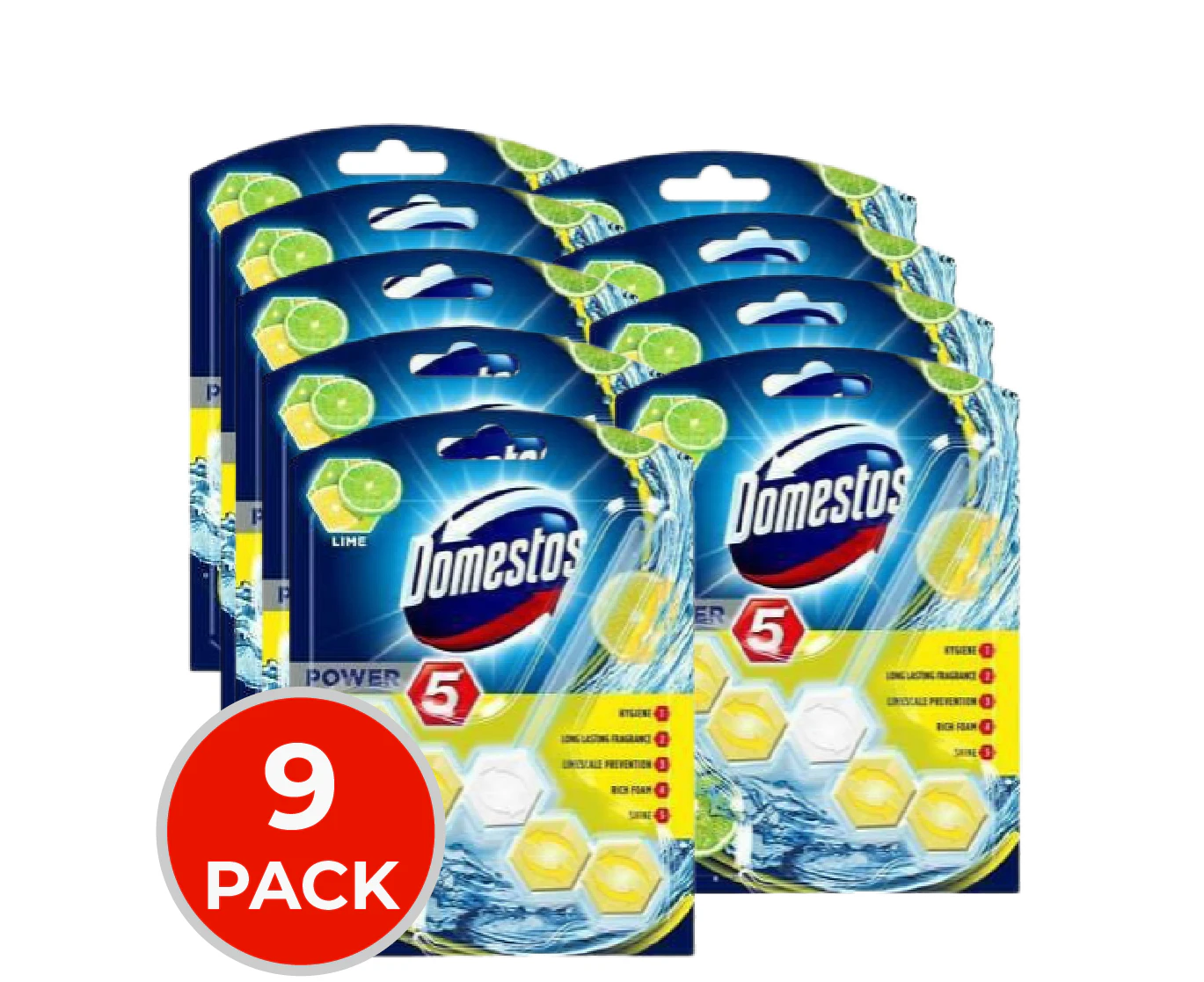 9 x Domestos 55g Power 5 Toilet Block Lime