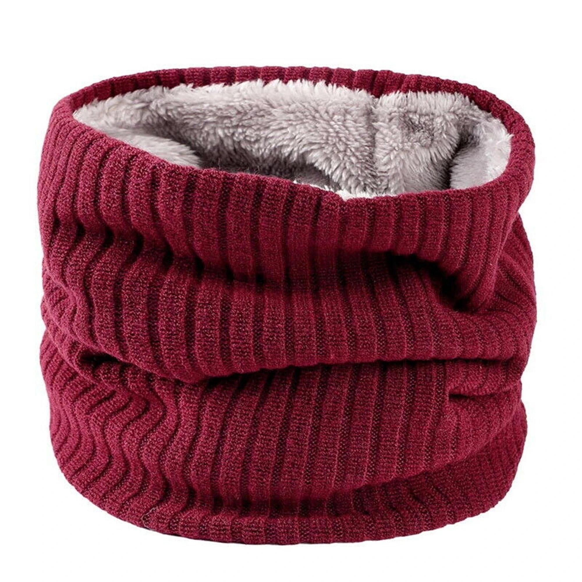 For Women Men Neck Warmer Tube Winter Knitted Scarf Thermal Warm Thicken Chunky - Wine Red Scarf