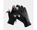 1 Pair Wear-resistant Cycling Gloves Warm Fleece Zipper Dual Touch Screen 2-cut Fingers Gloves for Outdoor-L Style1