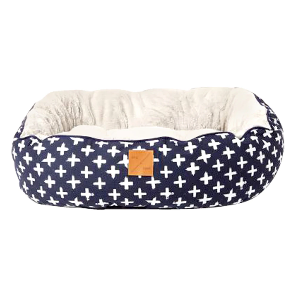 Mog & Bone 4 Season Reversible Circular Dog Bed Navy Cross Print Small