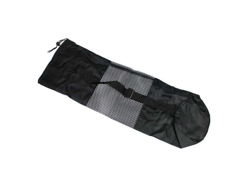 Yoga Pilates Mat Bag Adjustable Mesh Polyester Adjustable Strap Compressed Pouch-Black