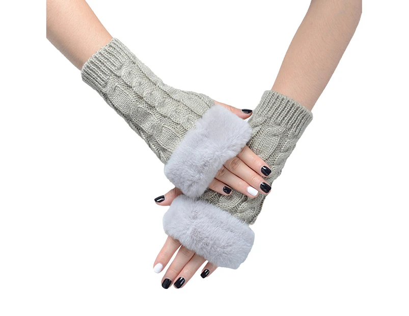 1 Pair Warm Gloves Breathable Good Thermal Insulation Arm Warmer Fingerless Knitted Long Gloves for Writing Style4