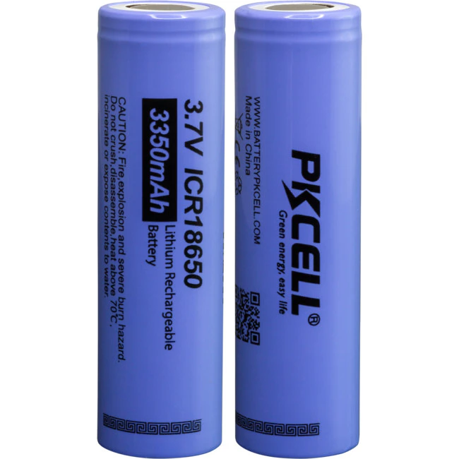 PKCELL PK18650/33  3.7V 3350Mah 18650 Li-Ion Battery 2Pk Rechargeable Flat Top 2Pcs/Shrink