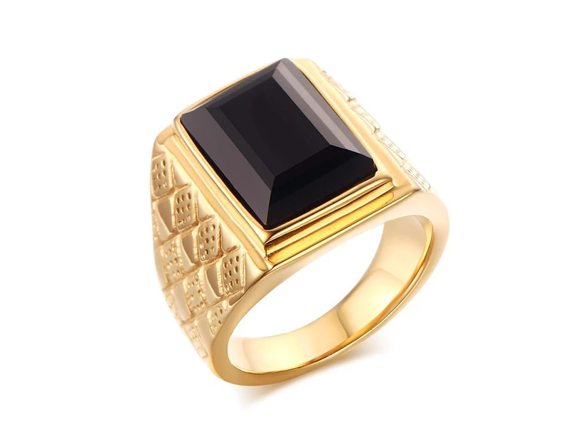 Vnox Casual Men Ring Red CZ Stone Square Top Stainless Steel Gold Color Daily Male Alliance Jewelry Size （ size:7 )