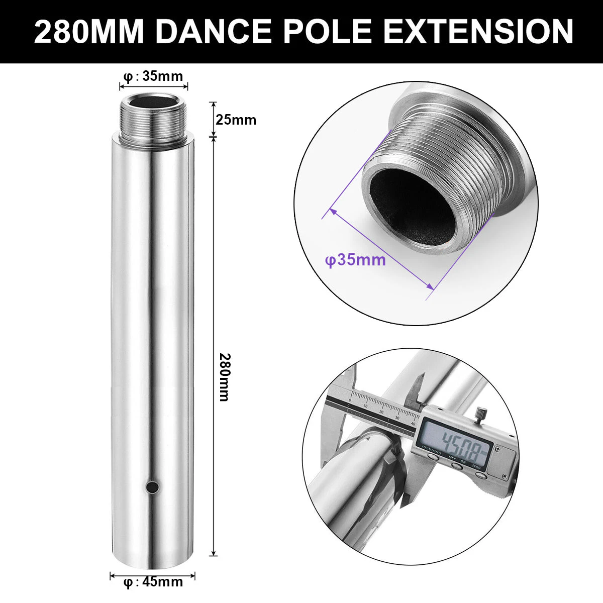 Chrome 28cm Dancing Pole Extension High Quality Diameter 45mm Portable AU STOCK