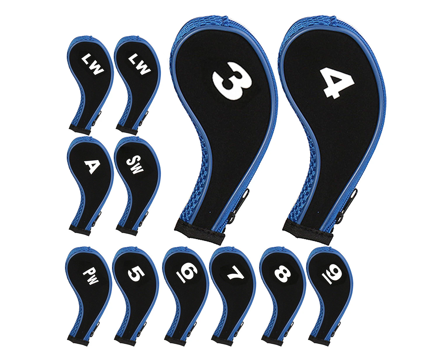 12Pcs/Set Andux Number Golf Club Iron Head Covers Zipper Long Neck Blue&Black