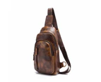 Men Soft Oil Wax Leather Fashion Triangle Chest Sling Bag Designer Travel One Shoulder Strap Cross-body Bag Daypack Male 8005 - Light brown