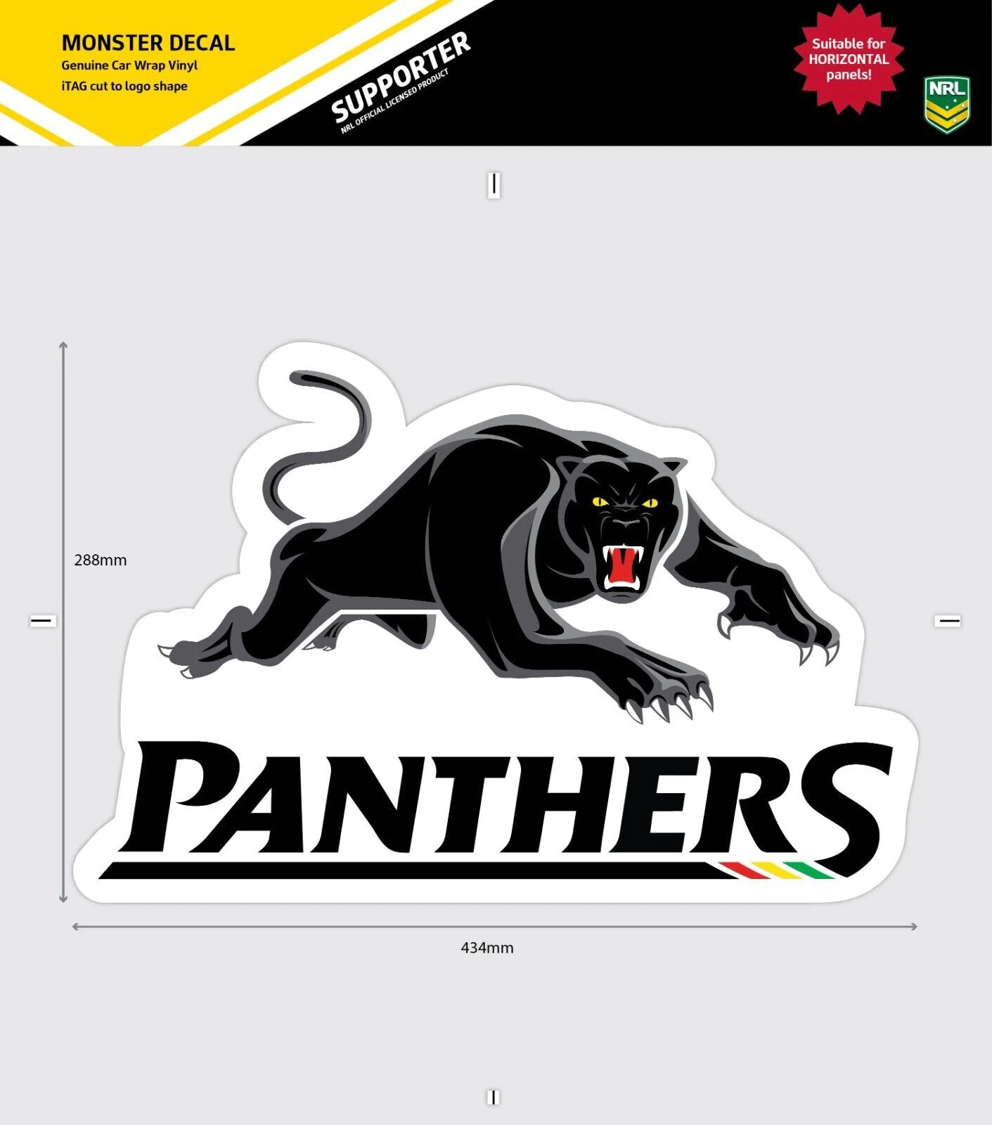 NRL Car Monster Decal - Penrith Panthers - Sticker - Team Logo - 470mm - Door Decal