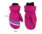 1 Pair 3-6 Years Children Ski Gloves Thick Windproof Cotton Clear Printing Kids Snow Mittens for Outdoor-Rose Red