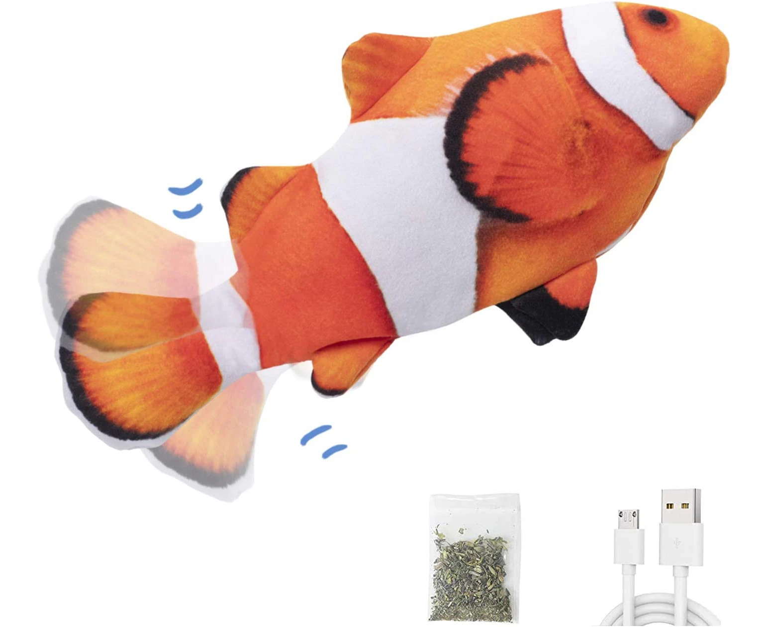 Electric Flopping Fish 10.5", Moving Cat Kicker Fish Toy, Realistic Floppy Fish Dog Toy, Wiggle Fish Catnip Toys, Motion Kitten Toy Plus-Clownfish