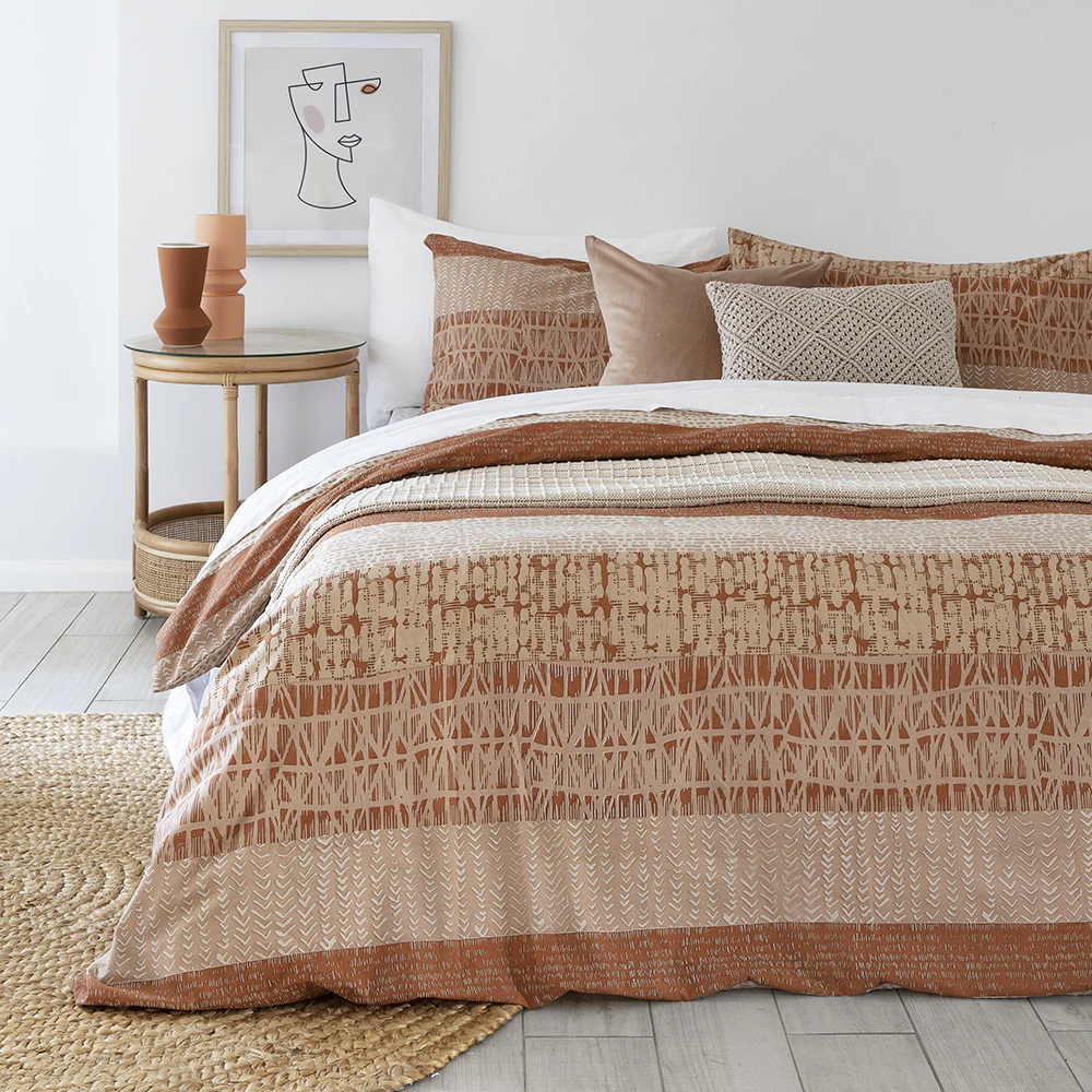 Bambury Darlington Terracotta Cotton Polyester Quilt Cover Set Queen