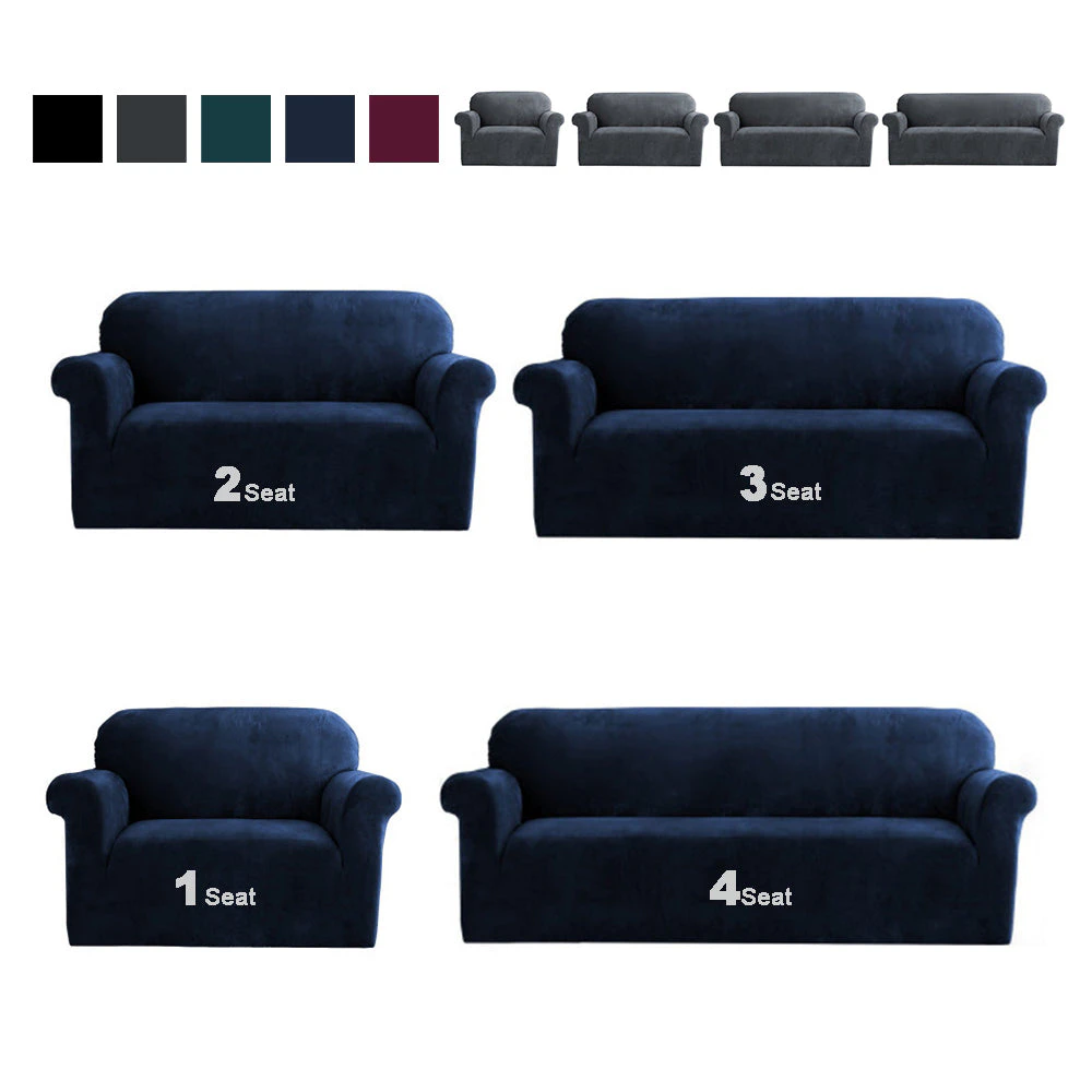 Velvet Sofa Cover Plush Couch Cover 5Colours Lounge Slipcover au - Blue, 4 Seat