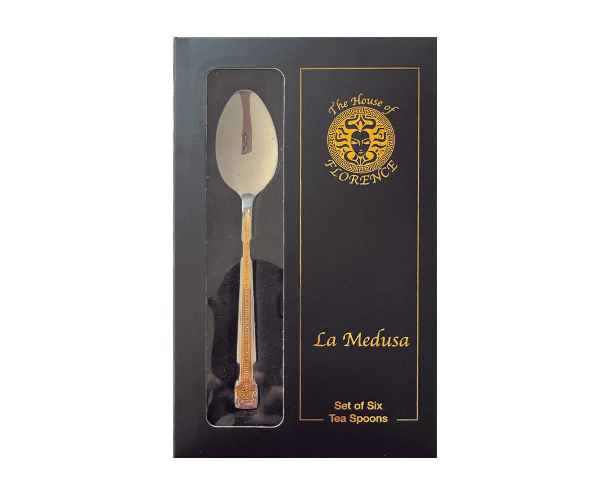 The House of Florence Medusa Set of 6 Gold Design Tea Spoons With Gift Box