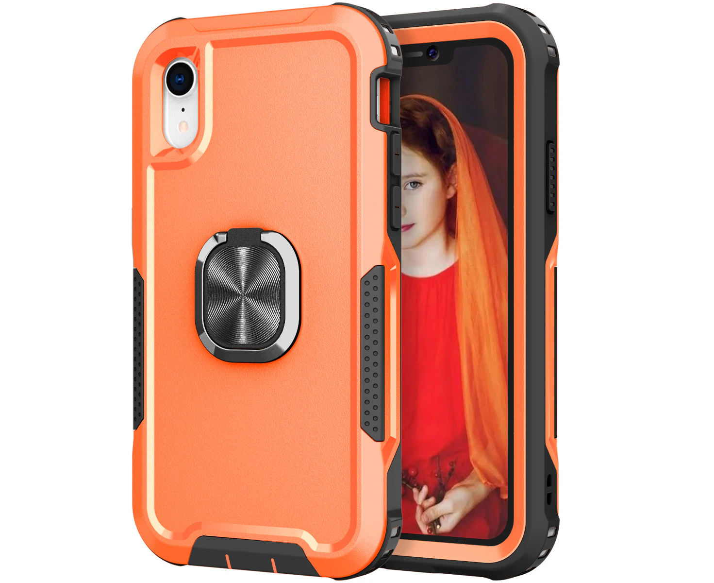 TS 360 Degree Rotating Ring Kickstand Shockproof Cases for iphoneXR-6.1inch -Orange