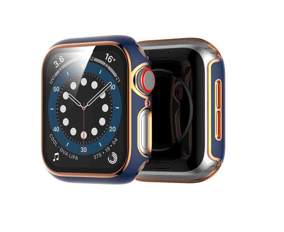 RITCHE Screen Protective Case Laser Carve Lightweight Fit For Apple Watch -Blue+Rose Gold